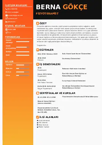 Fizyoterapist Cv Örnekleri cv indir